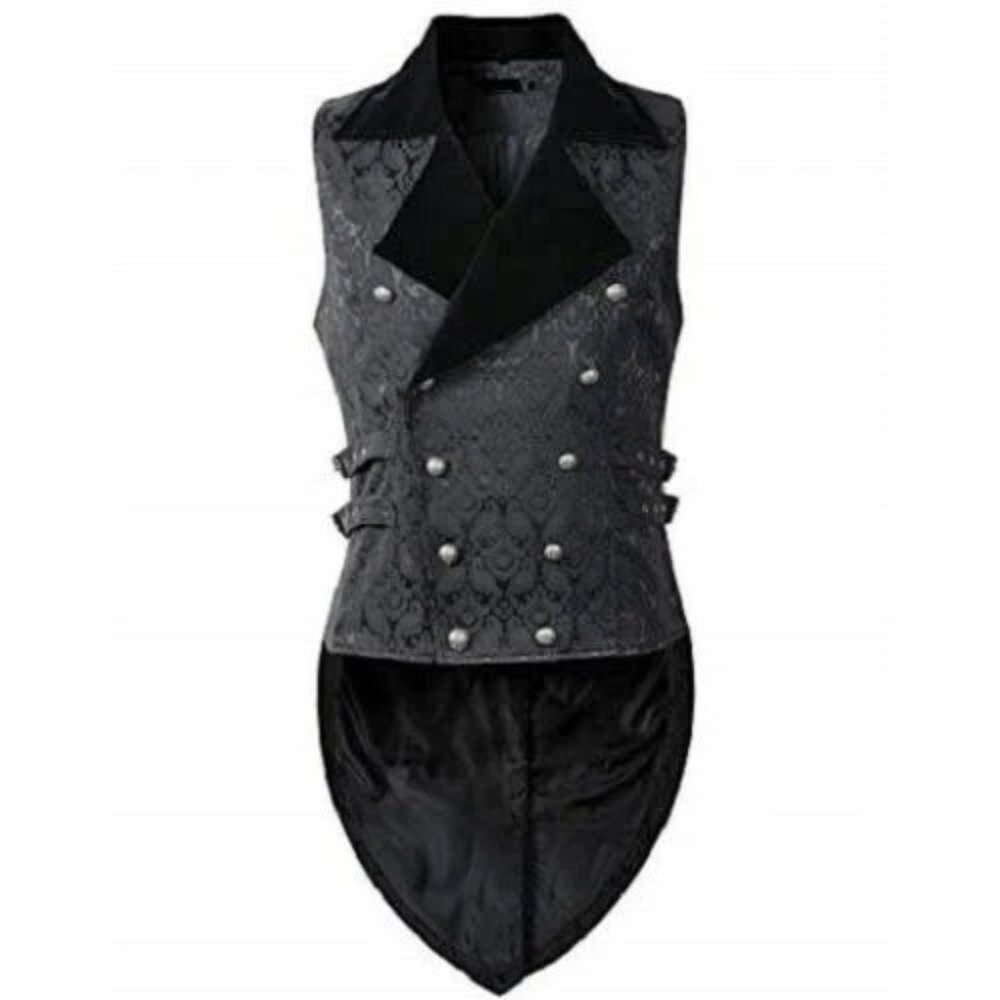 Men's Brocade Vest Waistcoat Tailcoat Black Velvet Gothic Steampunk USA Sizes